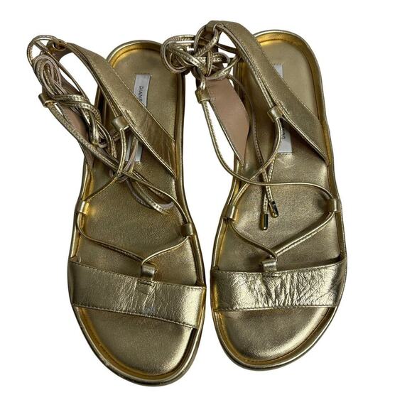 Diane von Furstenberg Susie Metallic Sandal Gold Size 7 - Picture 2 of 7